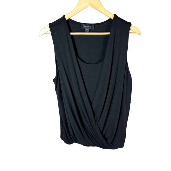 Karen Kane Layered Drape Front Casual Minimalist Top Black Size Large Stretch - Picture 1 of 8